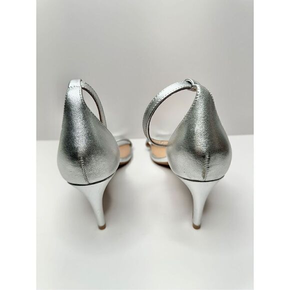JOIE Sandals Womens Size 8.5 Silver Leather Ankle Strap Maisie Open Toe Heels - Picture 6 of 9